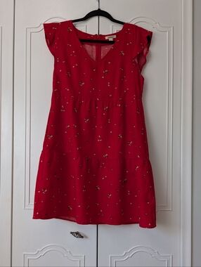 Goodthreads Red V-Neck Tiered Floral Casual Dress